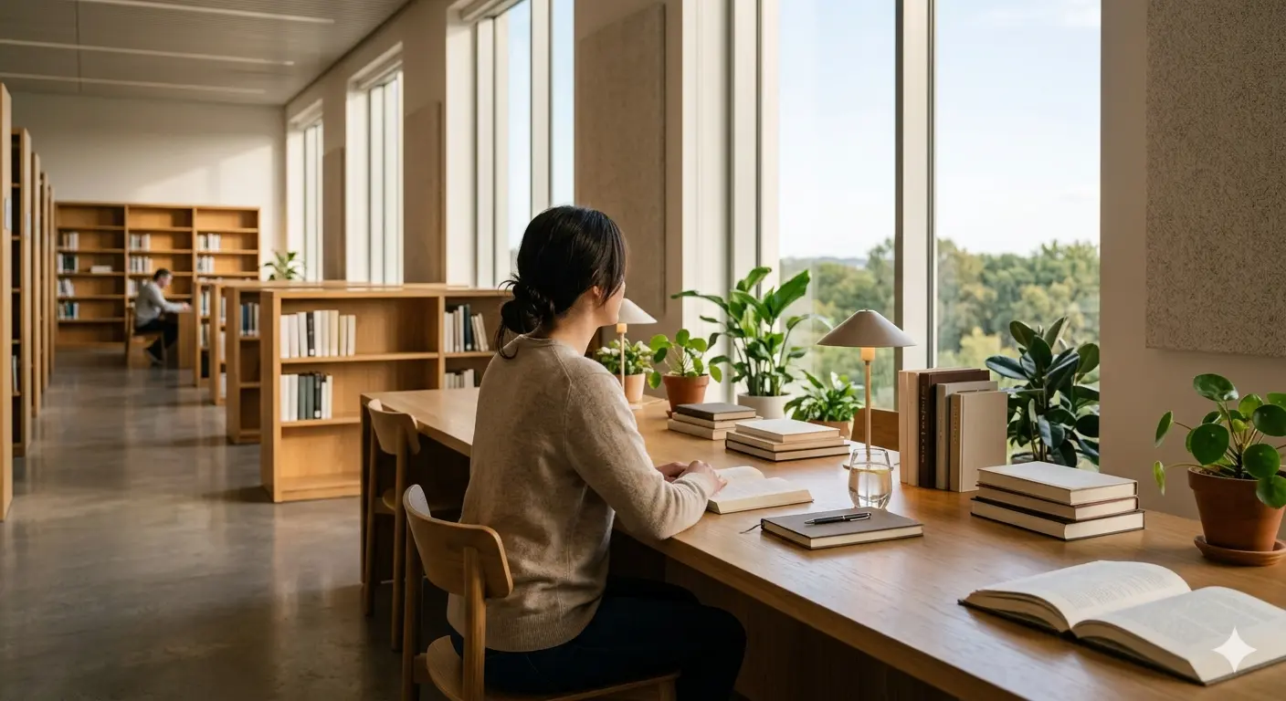 Person studying in a quiet library to avoid distractions