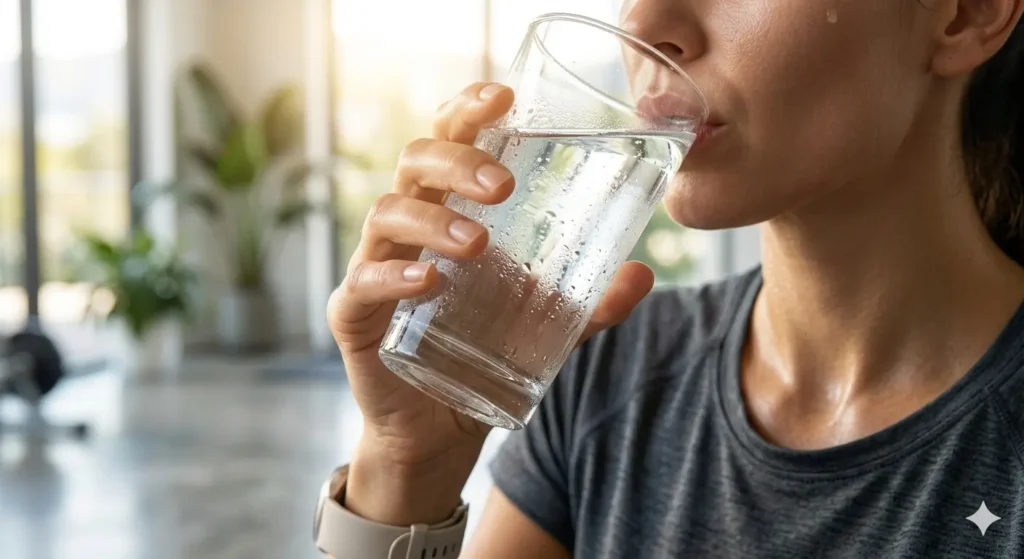Person drinking water to stay hydrated and healthy