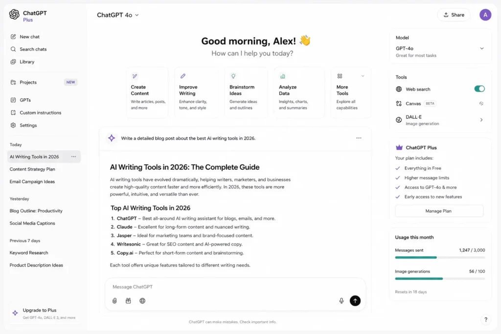chatGPT best ai writing tools dashboard image