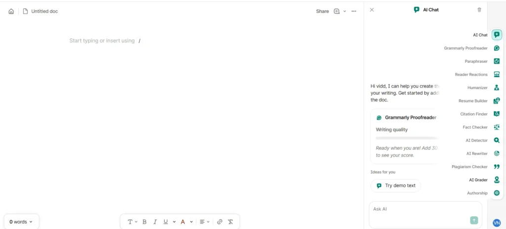 grammarly dashboard interface