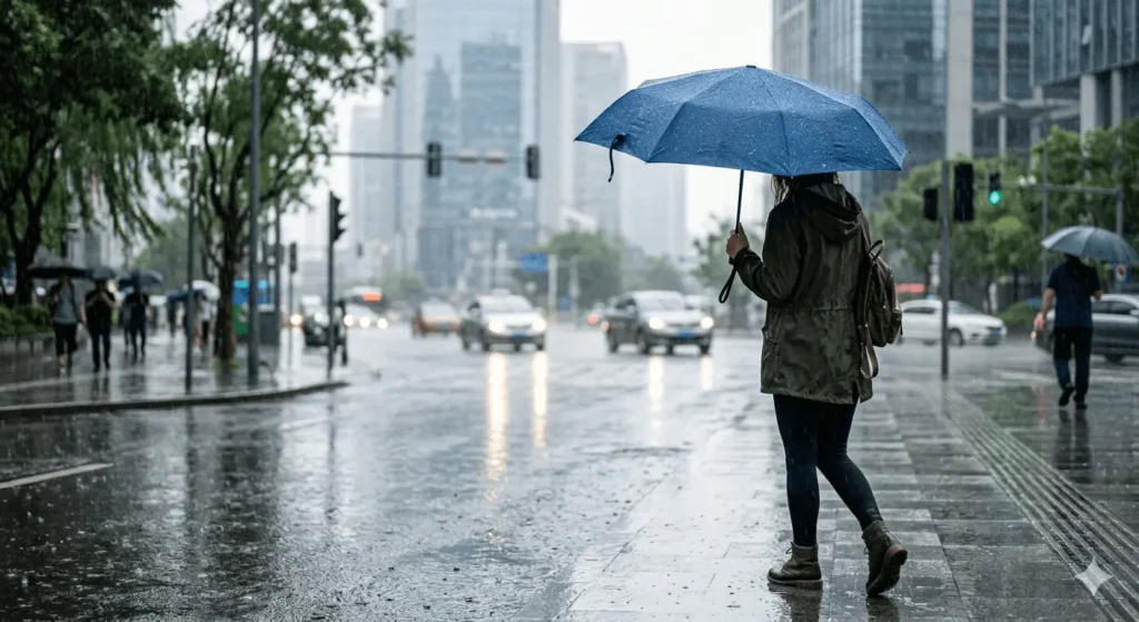 Portable folding travel umbrella